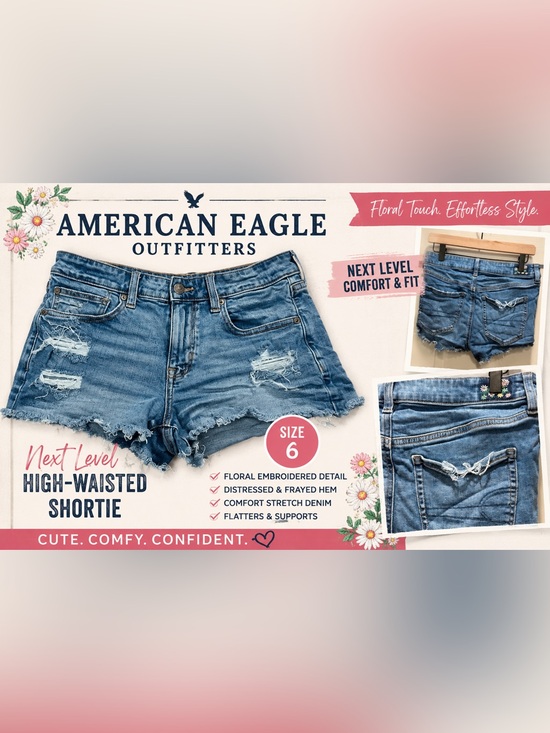 American Eagle Outfitters Pants - American Eagle Floral Embroidered Next Level Stretch Shortie Size 6